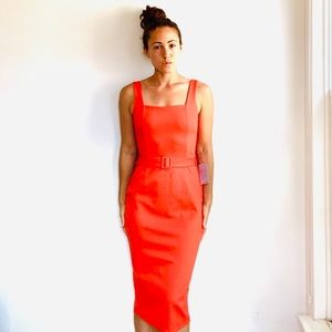 NWT Vanity room square neck orange belted dress M